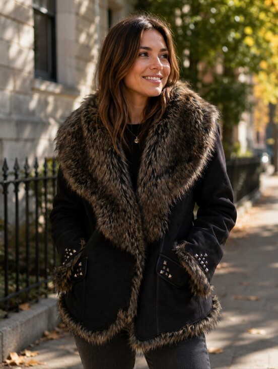 Novelti Jackets & Blazers - Novelti  Penny Lane Jacket Faux Suede  Faux Fur Trim & Studds Small